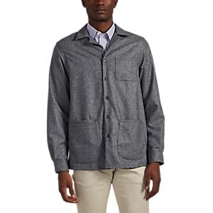 Luciano Barbera Men's Oversized Wool Flannel Overshirt - Gray