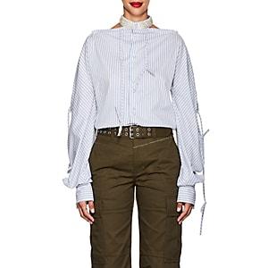 Blindness Women's Embellished-collar Striped Cotton-blend Blouse-stripe