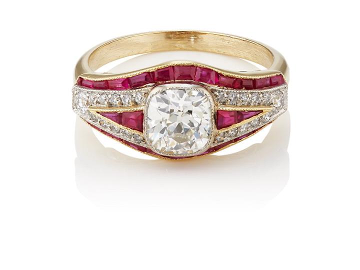 Stephanie Windsor Antiques Women's White-diamond & Ruby Art Deco Ring