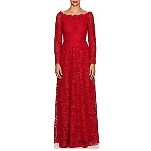 Valentino Women's Off-the-shoulder Floral Lace Gown-red