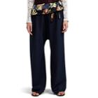 Paco Rabanne Women's Floral Satin-trimmed Pinstriped Wool Trousers - Navy