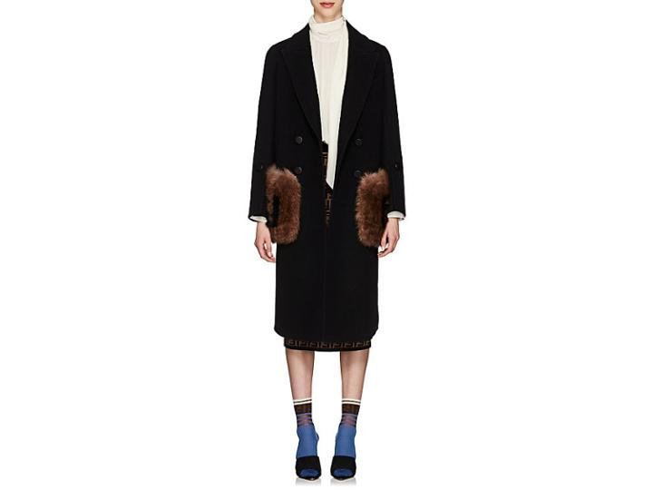 Fendi Women's Fur-pocket Wool Double-breasted Coat