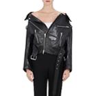 Balenciaga Women's Off-the-shoulder Leather Biker Jacket-1069-noir, Noir