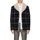 Lanvin Men's Sherpa-lined Checked Wool Coat-navy