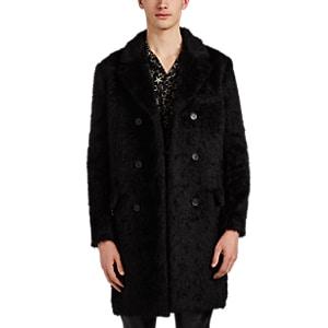 Saint Laurent Men's Faux-fur Double-breasted Coat - Black