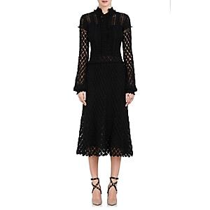 Valentino Women's Crochet Cotton Long-sleeve Dress-black