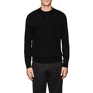 Givenchy Men's Star-appliqud Wool Sweater-black