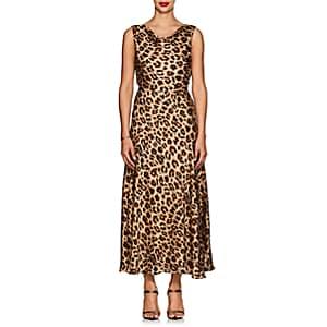 Azeeza Women's Saunder Leopard-print Silk Midi-dress-brn Leopard