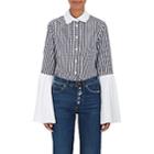 Monographie Women's Pleated-sleeve Gingham Cotton Blouse-navy Check