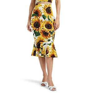 Dolce & Gabbana Women's Sunflower-print Stretch-silk Skirt - White