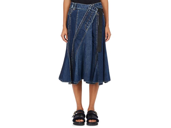 Sacai Women's Denim Crossover-wrap Flare Skirt