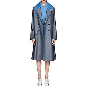 Fendi Women's Mink-collar Wool-blend Coat - Blue