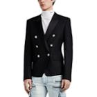 Balmain Men's Satin-trimmed Worsted Wool Double-breasted Sportcoat - Black