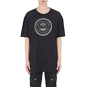 Balmain Men's Logo-print Cotton Oversized T-shirt-black