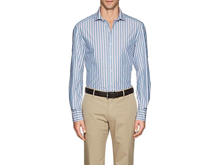 Barneys New York Men's Striped Cotton Poplin Shirt