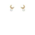 Lodagold Women's Moon Stud Earrings - Pearl