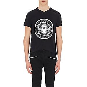 Balmain Men's Logo Distressed Cotton T-shirt-black
