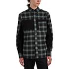 Lanvin Men's Jersey-inset Plaid Flannel Shirt - Black