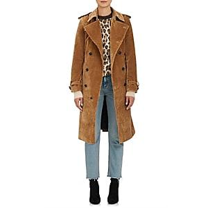 Vis A Vis Women's Corduroy Double-breasted Trench Coat-beige, Tan