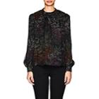 Co Women's Micro-floral Silk Chiffon Long-sleeve Blouse-black