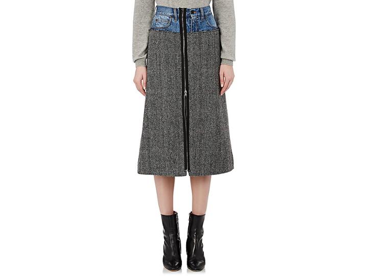 Maison Margiela Women's Denim-inset Herringbone Wool Skirt