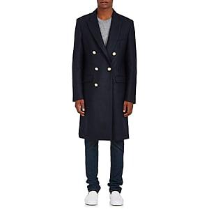 Palm Angels Men's Wool-blend Melton Double-breasted Coat-navy