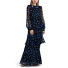 Rebecca De Ravenel Women's Floral Tiered Silk Gown - Navy