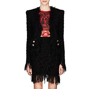 Balmain Women's Fringed Tweed Collarless Jacket - Black