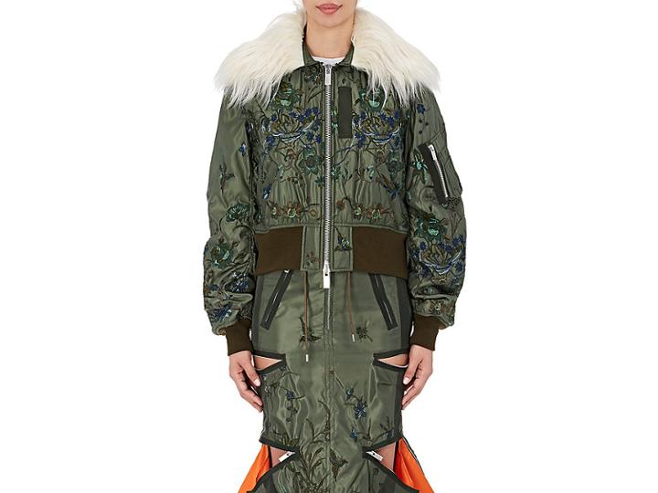 Sacai Women's Embroidered Fur-trimmed Bomber Jacket