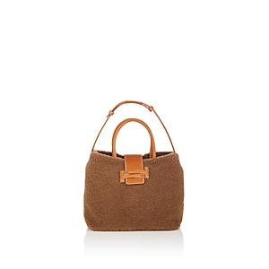 Tod's Women's Leather-trimmed Shearling Double T Tote Bag - Brown