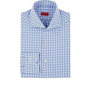 Isaia Men's Checked Cotton Poplin Dress Shirt-blue