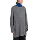 Raf Simons Men's Metallic Rib-knit Oversized Sweater - Gray