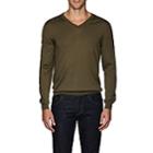 Eidos Men's Merino Wool-cashmere V-neck Sweater-olive
