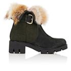 Mr & Mrs Italy Women's Fur-collar Suede & Felt Ankle Boots-london Green, Nat