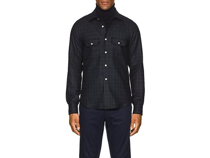 Kiton Men's Plaid Wool-cashmere Shirt Jacket