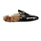 Gucci Women's Princetown Embroidered Leather Slippers - Black