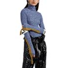 2 Moncler 1952 Women's Elbow-detailed Cotton-blend Rib-knit Turtleneck Sweater - Blue