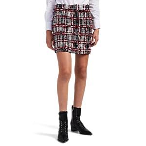 Thom Browne Women's Fringed-overcheck Tweed Miniskirt - Red