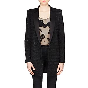 Saint Laurent Women's Embellished Wool-cashmere Long Two-button Blazer-black