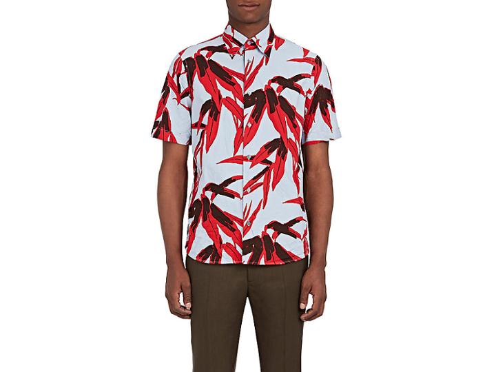 Marni Men's Leaf-print Crinkled Cotton Shirt