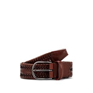 Barneys New York Men's Woven Leather Belt - Brown