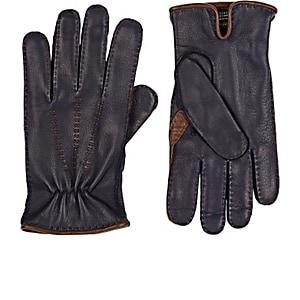 Barneys New York Men's Navy Deerskin Gloves-navy
