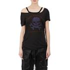 Ben Taverniti Unravel Project Women's Skull Distressed Silk T-shirt-black