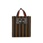 Fendi Men's Logo Striped Canvas Tote Bag - Brown