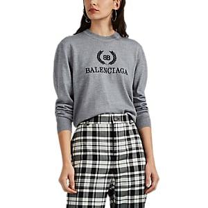 Balenciaga Women's Logo-embroidered Wool Sweater - Gray
