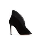 Gianvito Rossi Women's Ginevra Suede & Toile Ruffle Ankle Boots - Black