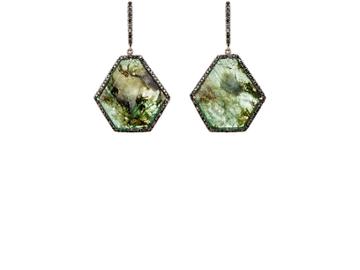 Monique Pan Atelier Women's Pav Black Diamond & Emerald Slice Earrings
