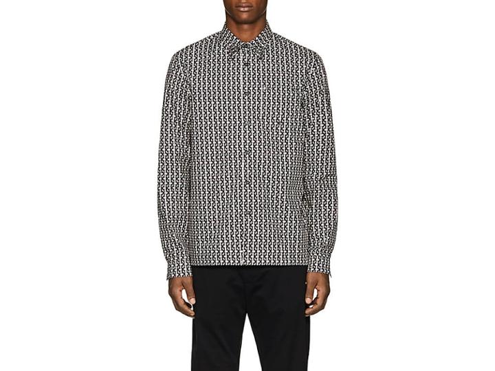 Prada Men's Studded Geometric-print Cotton Shirt