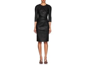 Narciso Rodriguez Women's Ruched Leather Long-sleeve Dress