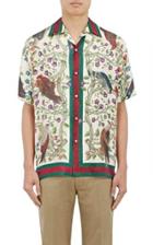 Gucci Men's Pheasant-print Silk Bowling Shirt